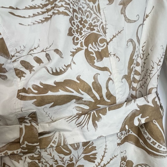 Cabi Cream & Gold Botanical Print Belted Trench Jacket Size M - Picture 3 of 5